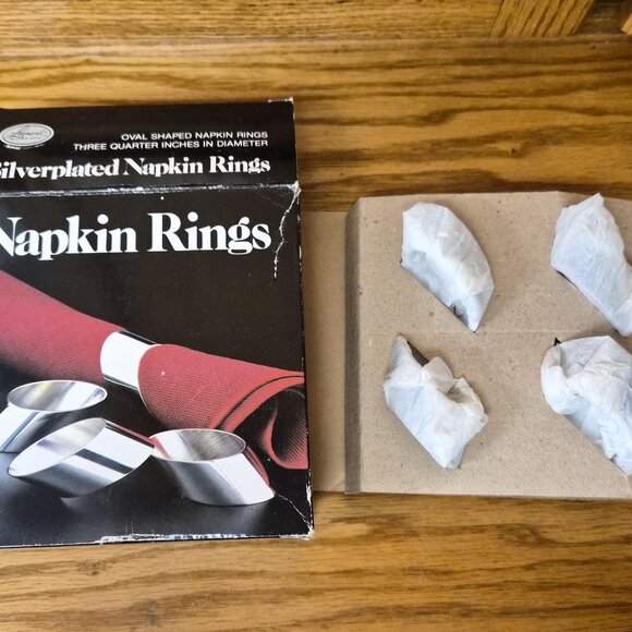 VTG Leonard Silverplate Napkin Rings Set of 4 Oval Colorful Patina Brutalist - Picture 4 of 5